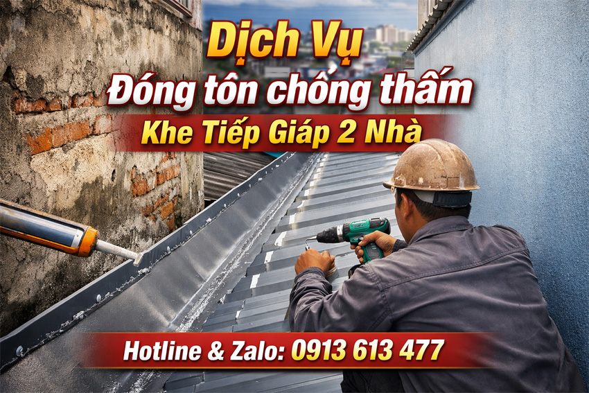 Đóng tôn chống thấm khe tiếp giáp 2 nhà Đà Nẵng – Giải pháp xử lý dột triệt để